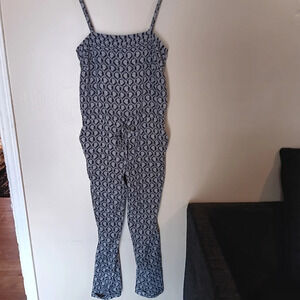 Loft womens black and white jumpsuit size small paisley print